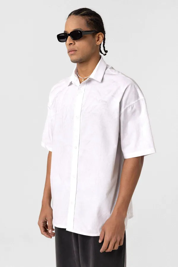 Oversize Washed Poplin Shirt, Ecru