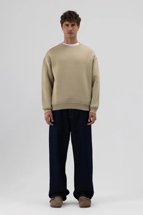 Sweat-shirt imprimé oversize à col rond kaki