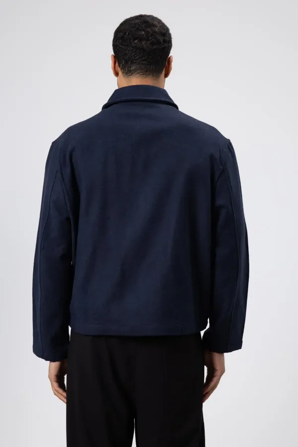 Oversize Fermuarlı Kaşe Ceket Lacivert