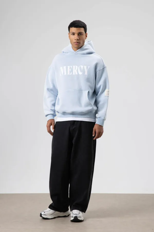 Card Detail Washed Oversize Sweatshirt Baby Blue