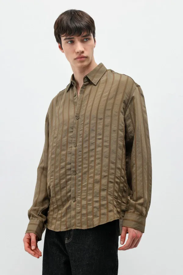 Striped Oversize Shirt Khaki