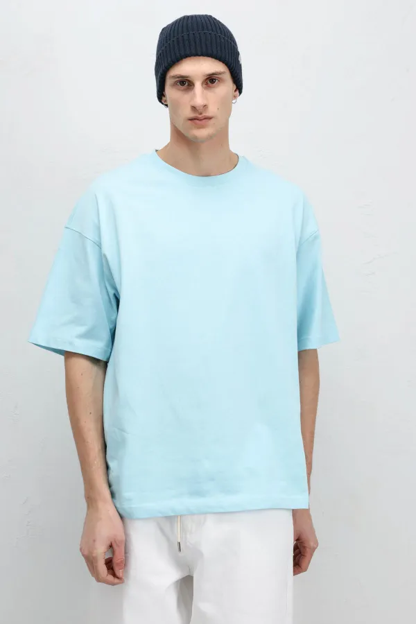 T-shirt basique oversize à col rond bleu clair