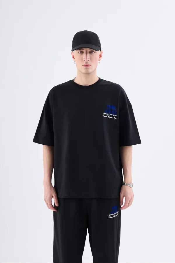 Young Atelıer Baskılı Oversize Eşofman Takım Siyah Young Atelıer Baskılı Oversize Eşofman Takım Siyah