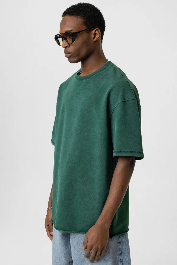 T-shirt basique oversize délavé, bleu marine