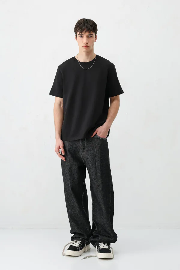 Short-Sleeved Boxy Fit T-Shirt, Black