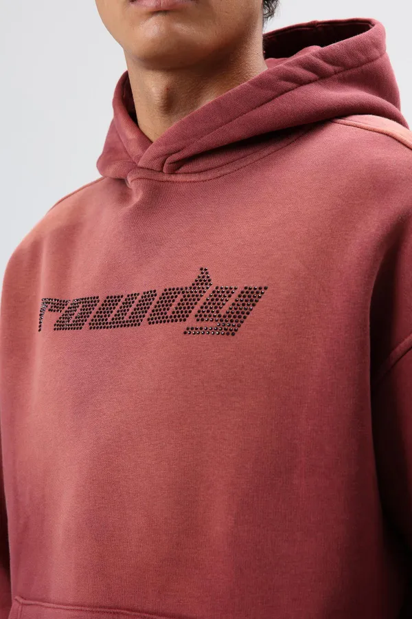 Oversize Printed Washed Hoodie Burgundy