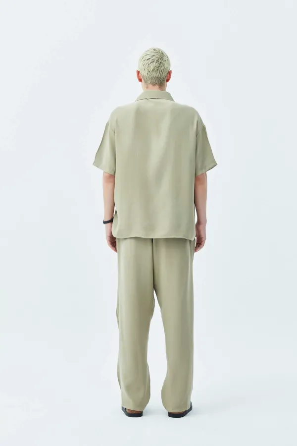 Basıc Oversize Keten Takım Haki