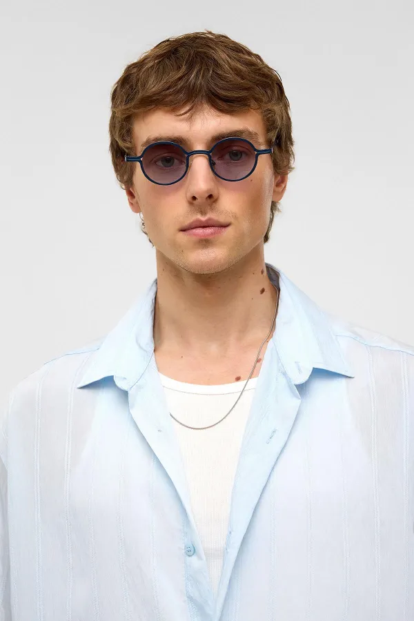 Oversize Çizgili Kısa Kollu Modal Kumaş Gömlek Bebe Mavi