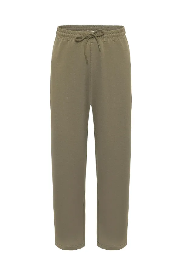 Pantalon de survêtement basique à taille élastique, kaki