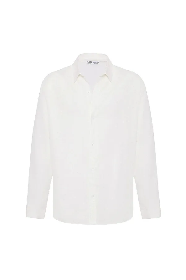 Basic Oversize Uzun Kollu Keten Gömlek Naturel