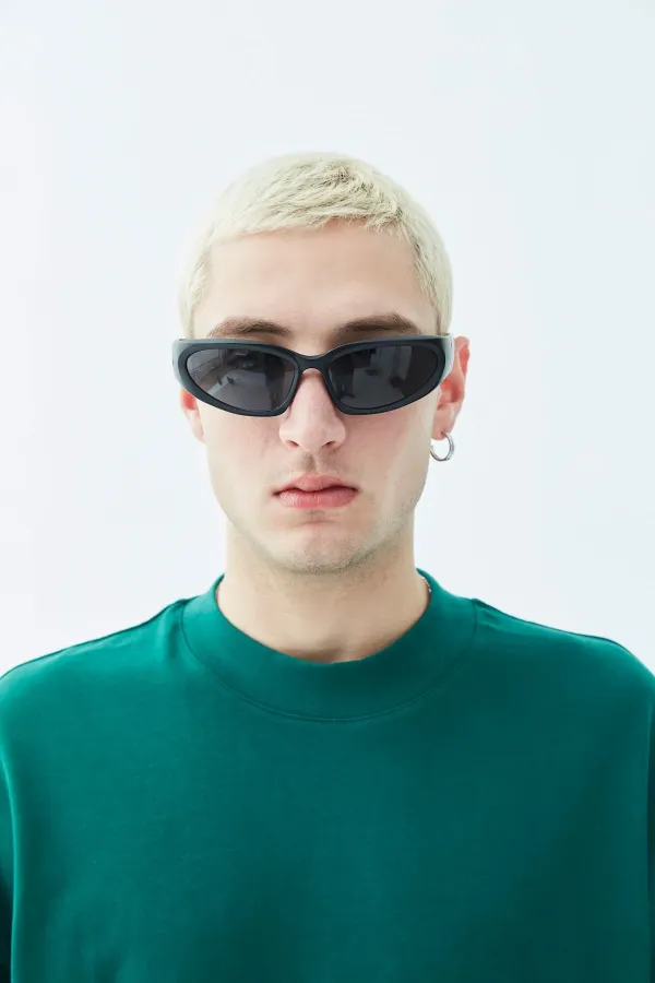 Balıkçı Yaka Etiket Detaylı Oversize Tişört - Açık Füme Nefti