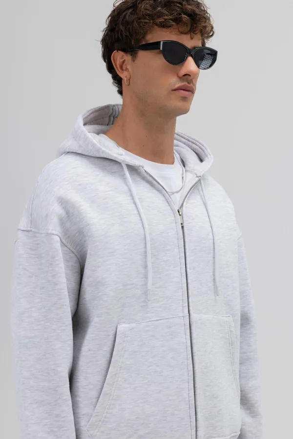 Sweat-shirt à capuche basique oversize zippé chiné