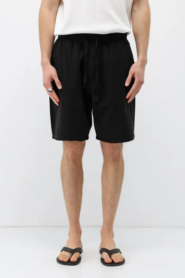 Oversize Keten Şort Siyah