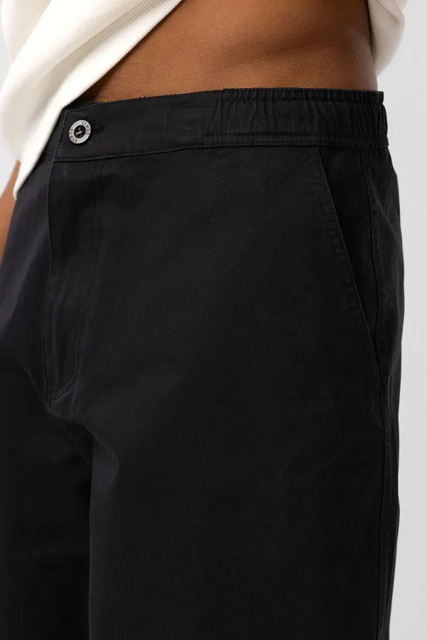 Yıkamalı Gabardin Baggy Pantolon Siyah