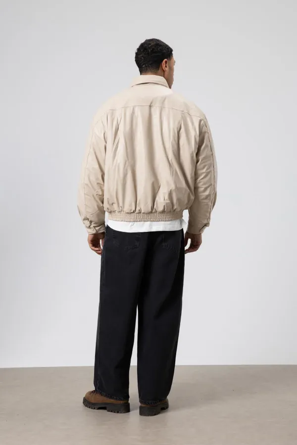 Veste oversize basique en similicuir couleur pierre