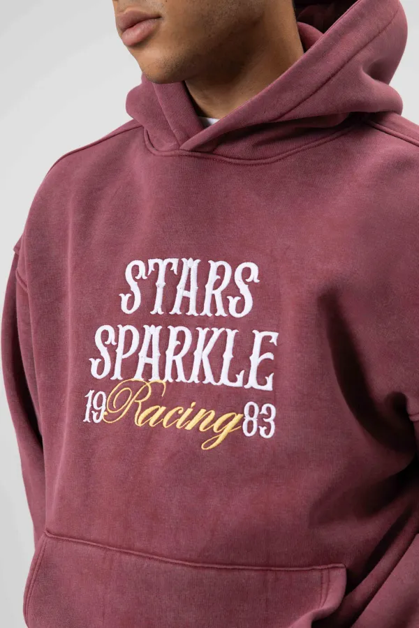 Oversize Nakış Baskılıkapüşonlu Sweatshirt Bordo