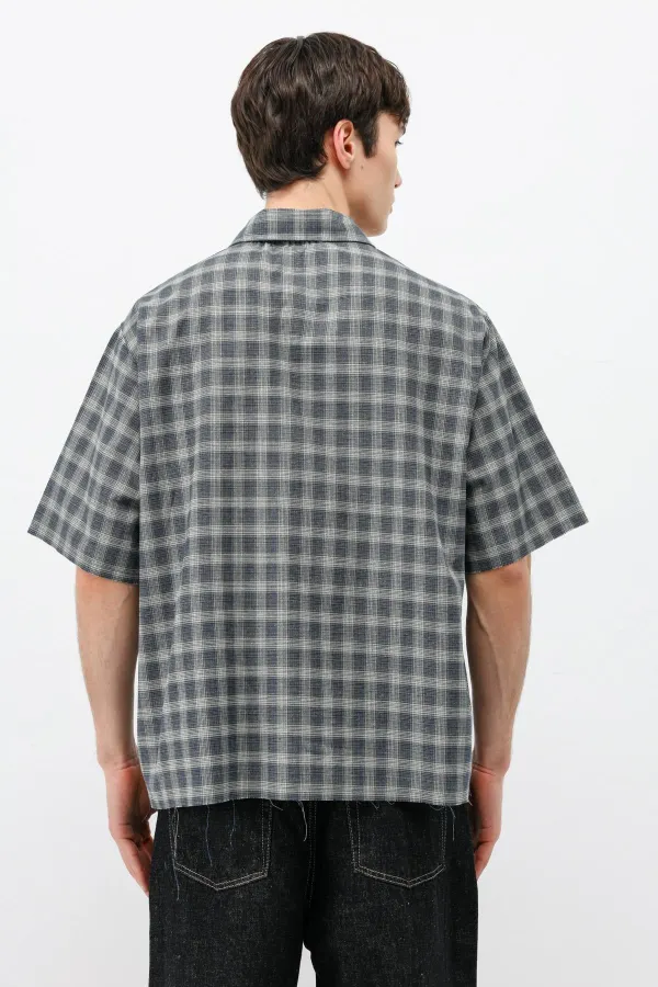 Checked Short-Sleeved Oversize Shirt, Khaki