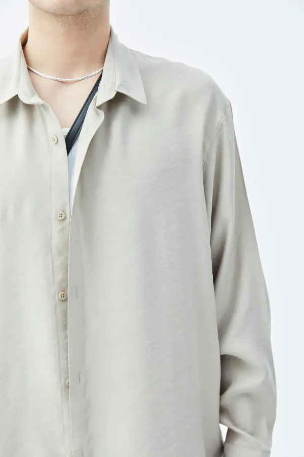 Basıc Oversize Uzun Kollu Modal Karışımlı Gömlek Bej