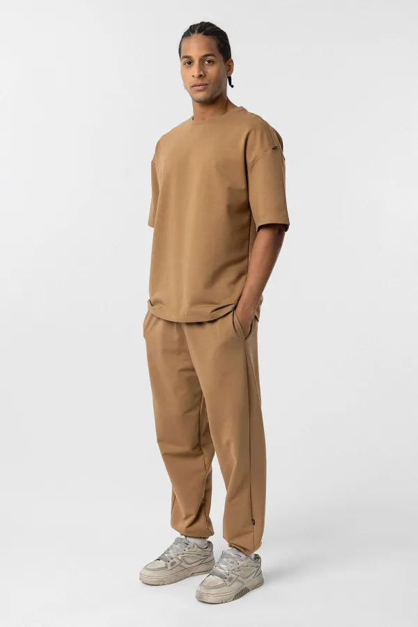 Ensemble de survêtement basique oversize à poignets élastiqués, camel