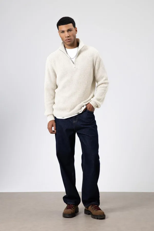 Pull en maille zippé, écru