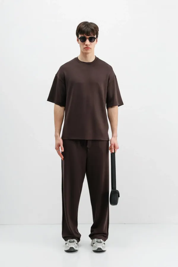 Modal Karışımlı Oversize Tişört Kahve