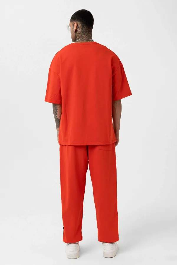 Ensemble de survêtement basique oversize à poignets élastiqués, corail