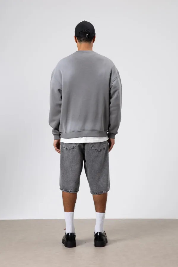 Sweat-shirt oversize imprimé délavé, gris foncé