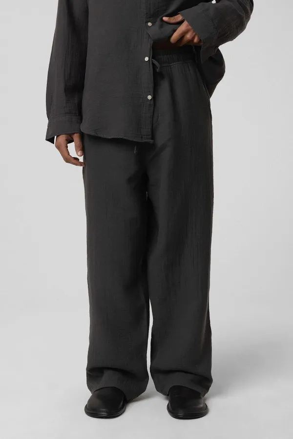 Baggy Fit Muslin Linen Trousers Anthracite