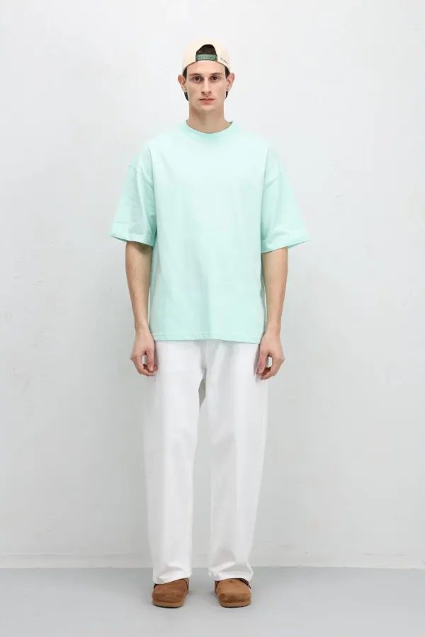 T-shirt basique oversize à col rond menthe
