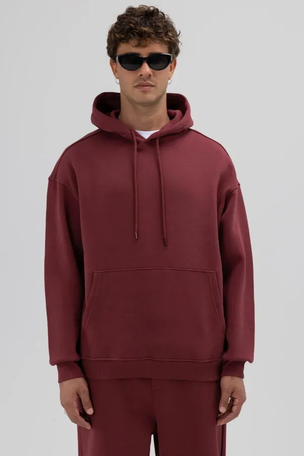 Sweat à capuche oversize basique bordeaux