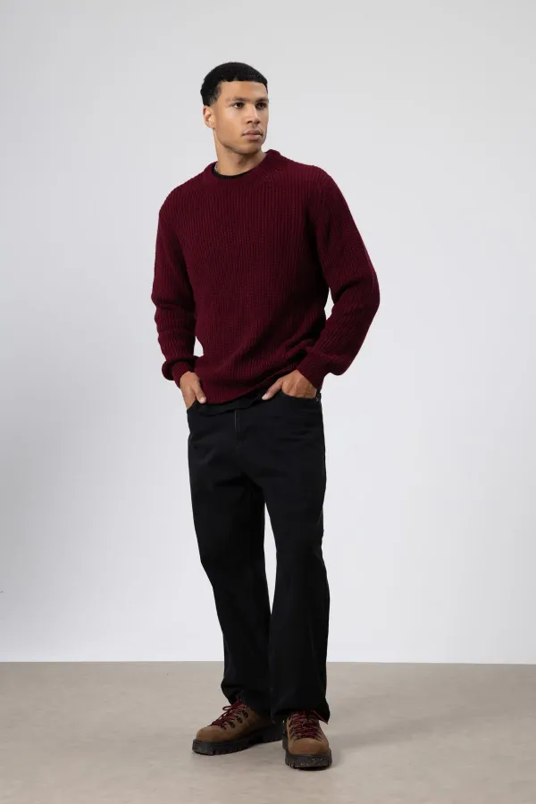 Bisiklet Yaka Oversize Triko Kazak Bordo