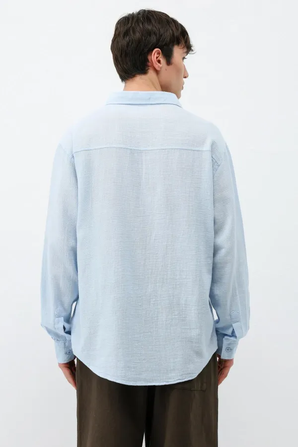 Uzun Kollu Basic Oversize Gömlek Bebe Mavi