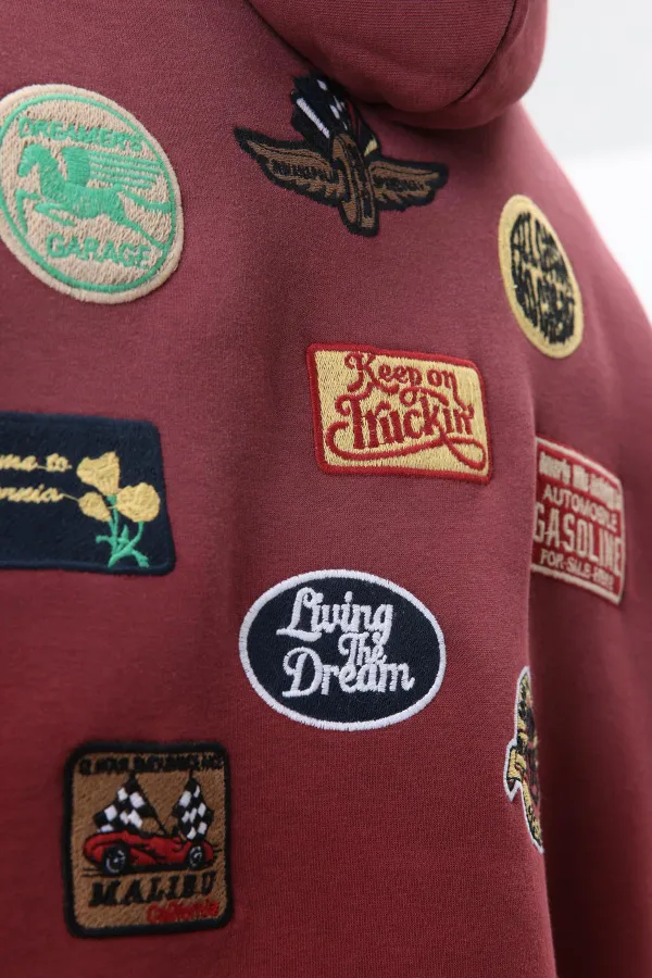 Oversize Printed Hooded Sweatshirt Burgundy