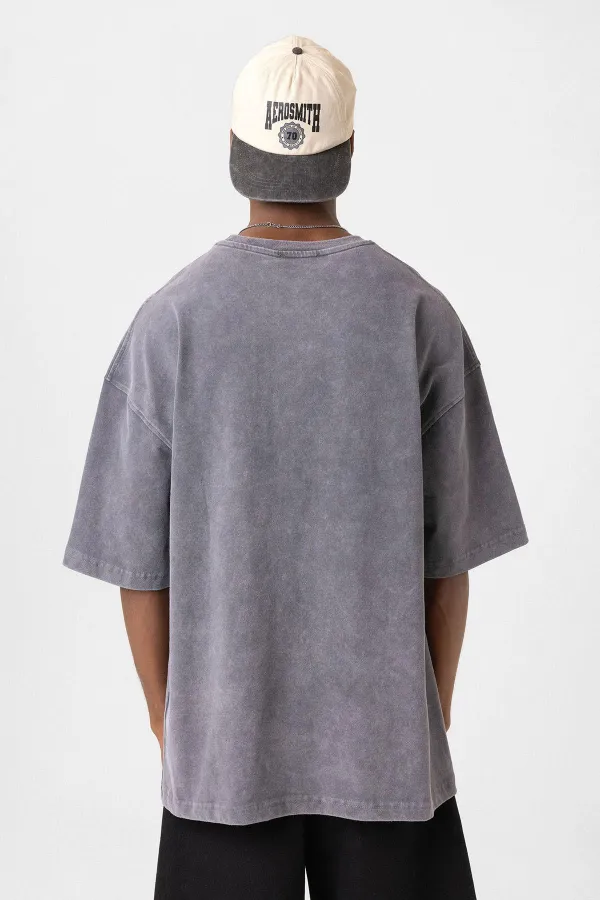 T-shirt oversize délavé à boutons, gris fumé