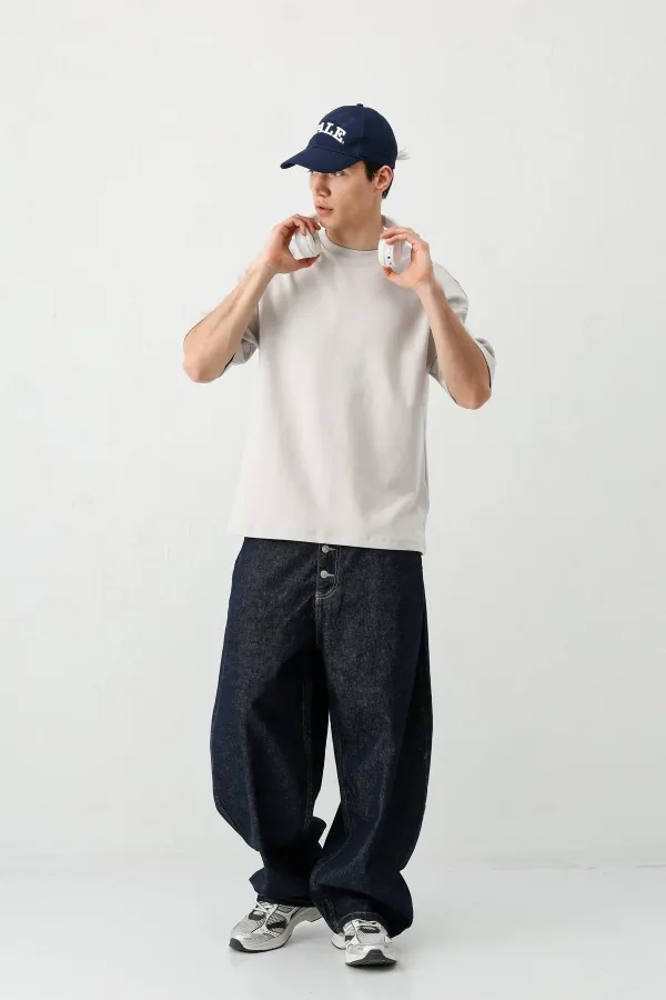 Kısa Kollu Boxy Fit Tişört Ice Grı