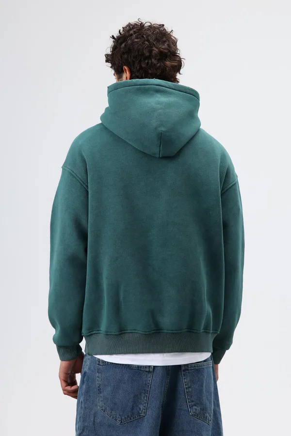 Sweat à capuche imprimé oversize, bleu marine