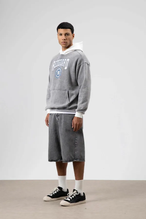 Oversize Baskılı Kapüşonlu Sweatshirt Gri