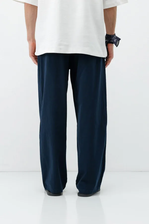 Bel Lastikli Baggy Fit Keten Pantolon Lacivert