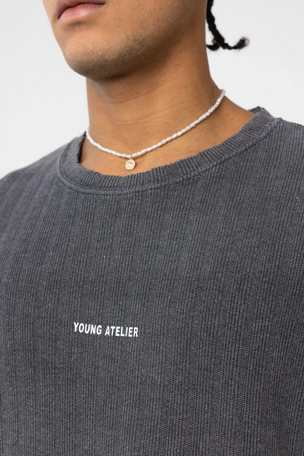 Yıkamalı Arka Baskılı Oversize Tişört Siyah