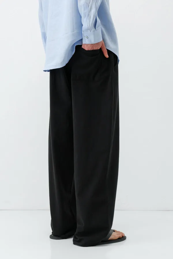 Pantalon ample en lin noir avec taille élastiquée