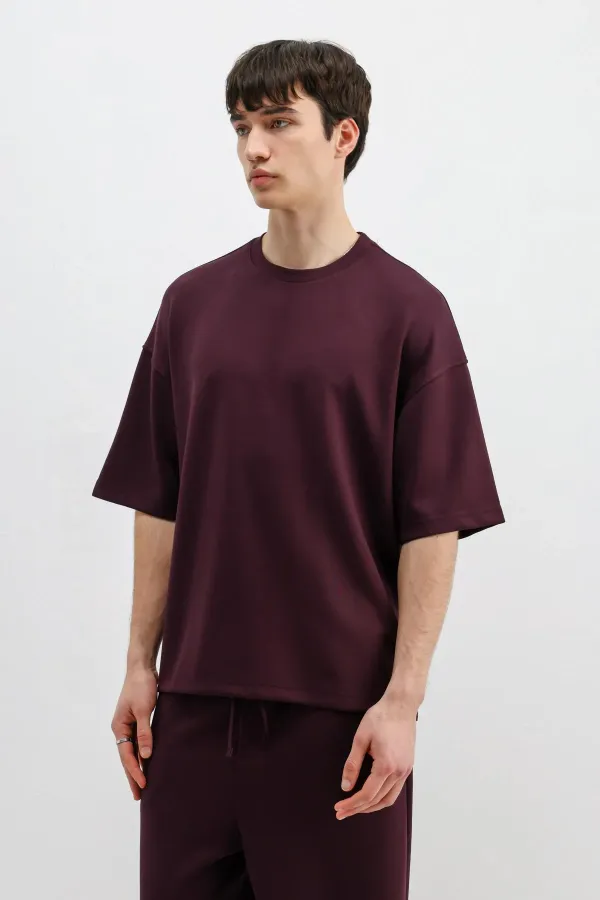 Modal Karışımlı Oversize Tişört Mürdüm