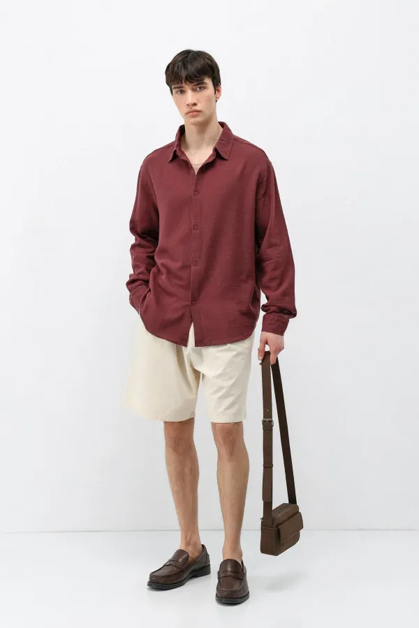 Uzun Kollu Basic Oversize Gömlek Bordo