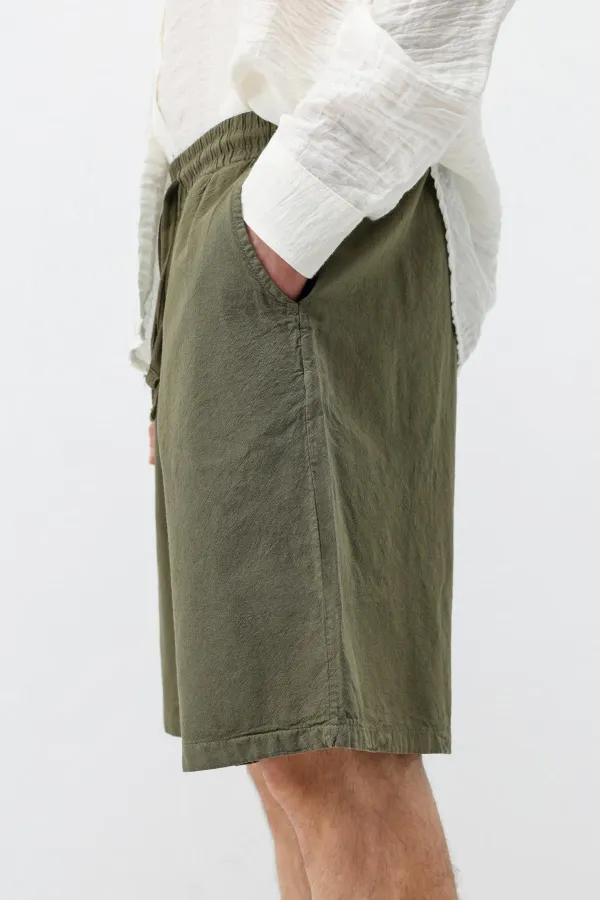 Oversize Keten Şort Haki