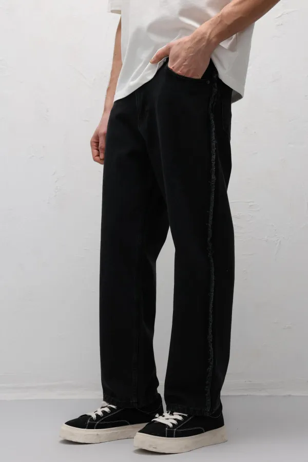 Yan Dikiş Detaylı Baggy Jean Siyah