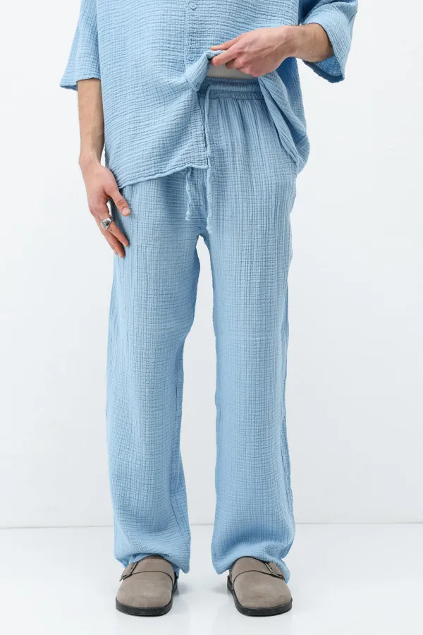 Müslin Kumaş Rahat Kalıp Keten Takım Bebe Mavi