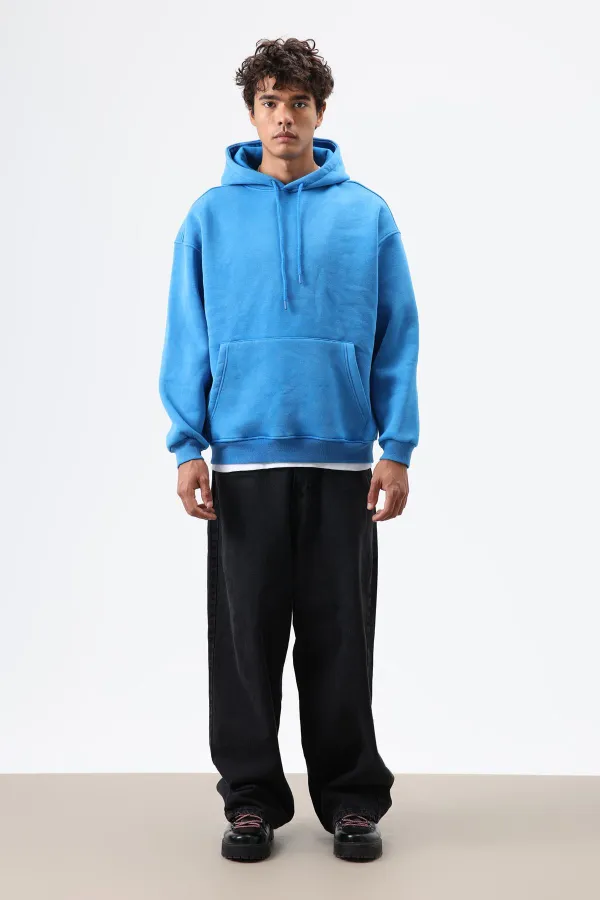 Basic Oversize Yıkamalı Hoodie Turkuaz