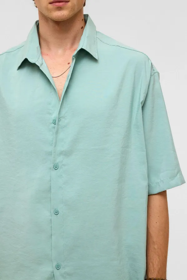 Basic Oversize Short-Sleeved Modal Shirt Turquoise