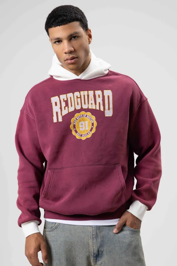Oversize Printed Hooded Sweatshirt Burgundy
