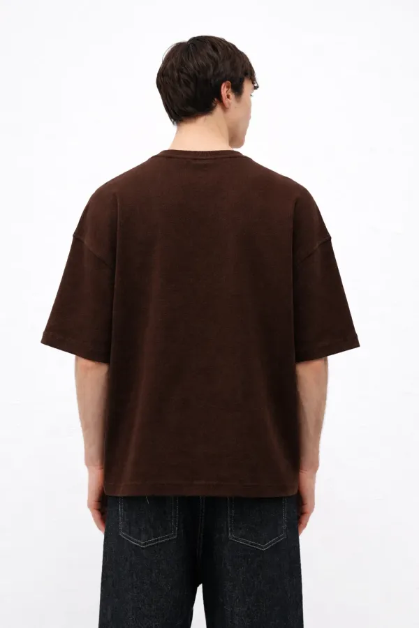 Baskılı Oversize Tişört Kahve