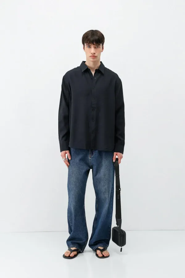 Chemise oversize en modal noir